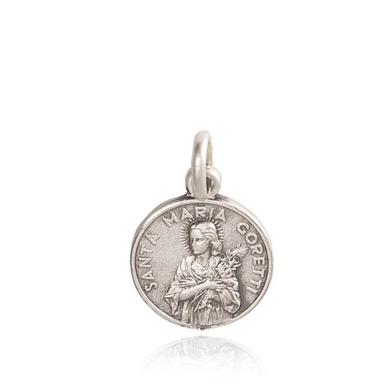 Święta Maria Goretti. Patronka dziewcząt, dziewic, bielanek.  Medalik srebrny. średnica 12 mm,  1.2 g  Gold Urbanowicz