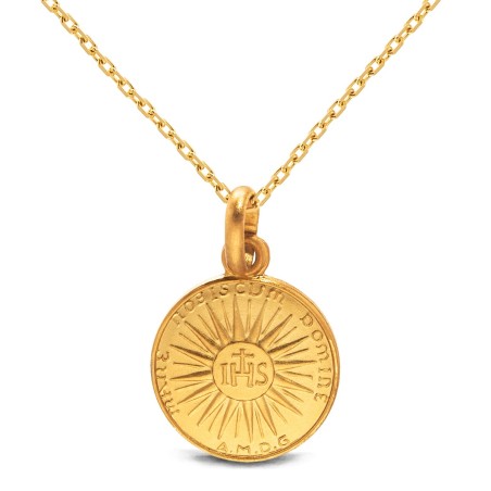 Zestaw biżuterii:  Złoty łańcuszek 45 cm  + medalik  IHS 12mm.