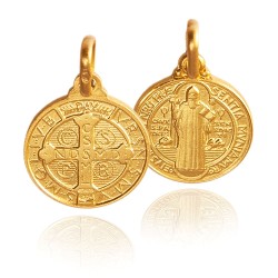 Dwustronny medalik ze złota 585 z wizerunkiem św Benedykta. 12mm - Gold Urbanowicz Warszawa