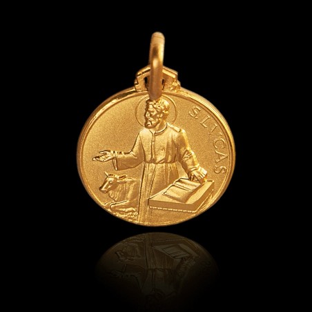 Święty Łukasz Ewangelista.  Patron lekarzy, złotników, grafików. Złoty medalik,  średnica 14 mm,  2,4 g  Gold Urbanowicz