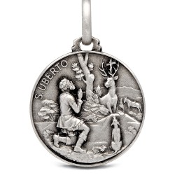 Okrągły Medalik Srebrny ze św Hubertem. 21mm