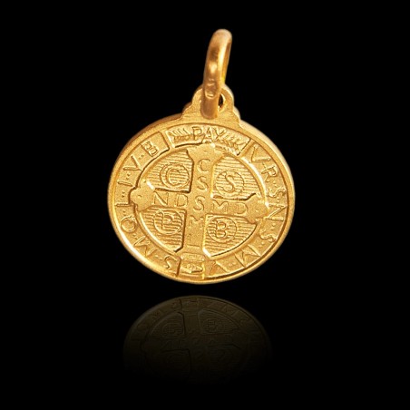Święty Benedykt. Złoty medalion dwustronny - 21 mm, Gold Urbanowicz