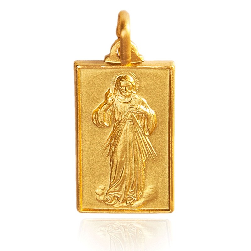 Miłosierdzie Boże -  Złoty medalik w kształcie prostokąta - męski Gold Urbanowicz - jubiler online Dolny Śląsk - Wrocław
