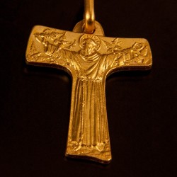 Złoty krzyż franciszkański Znak Tau. Krzyż wykonany ze złota o próbie 585.  3,9 g  GoldUrbanowicz