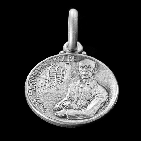Święty Maksymilian Kolbe. Medalik srebrny oksydowany. Gold Urbanowicz
