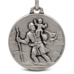 Święty Krzysztof.  Duży, Okrągły Medalion srebrny- męski   25 mm,  Gold Urbanowicz 
