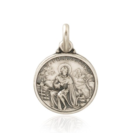 Święty Peregryn. Patron chorych na raka.   Mały Medalik srebrny średnica 10 mm,  1,0g  Gold Urbanowicz 