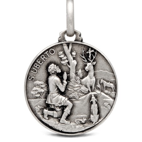 Gold Urbanowicz - Okrągły Medalik Srebrny Świętego Huberta. 25mm