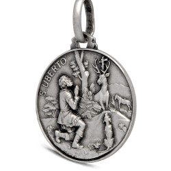 Okrągły Medalik Srebrny Świętego Huberta. 25mm sklep jubilerski Gold Urbanowicz Warszawa