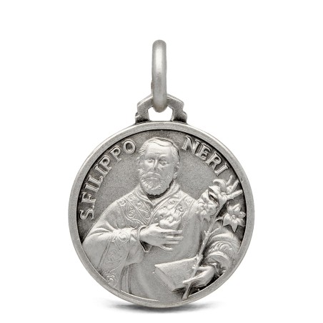Święty Filip Neri- srebrny medalik oksydowany, 18 mm, - Gold Urbanowicz