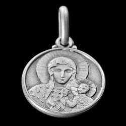 Medalik srebrny oksydowany. Medalion Matki Boskiej Częstochowskiej. 6,85g  25mm