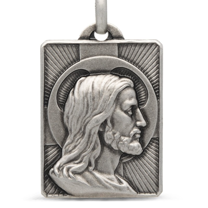   Gold Urbanowicz, Duży Prostokątny Medalik z Jezusem, srebro 925 