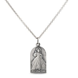 Medalik dwustronny św Faustyny Kowalskiej i Jezusa Miłosiernego z łańcuszkiem rodowanym 50 cm. 