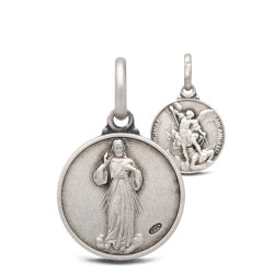 Jezus Miłosierny i Michał Archanioł- medalik srebrny  14mm 2,3g -s klep Gold Urbanowicz