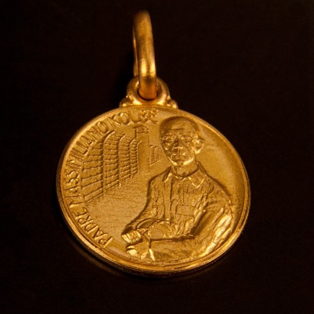 Święty Maksymilian Kolbe. 1.0 g  Mały Złoty Medalik. średnica 10 mm Gold Urbanowicz