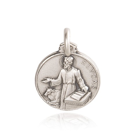 Święty Łukasz Ewangelista. Srebrny medalik,  średnica 21 mm,  4,7g Gold Urbanowicz- Poznań