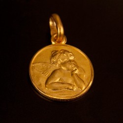 Złoty medalik z Aniołkiem Sykstyńskim 14mm  jubiler Kraków Gold Urbanowicz