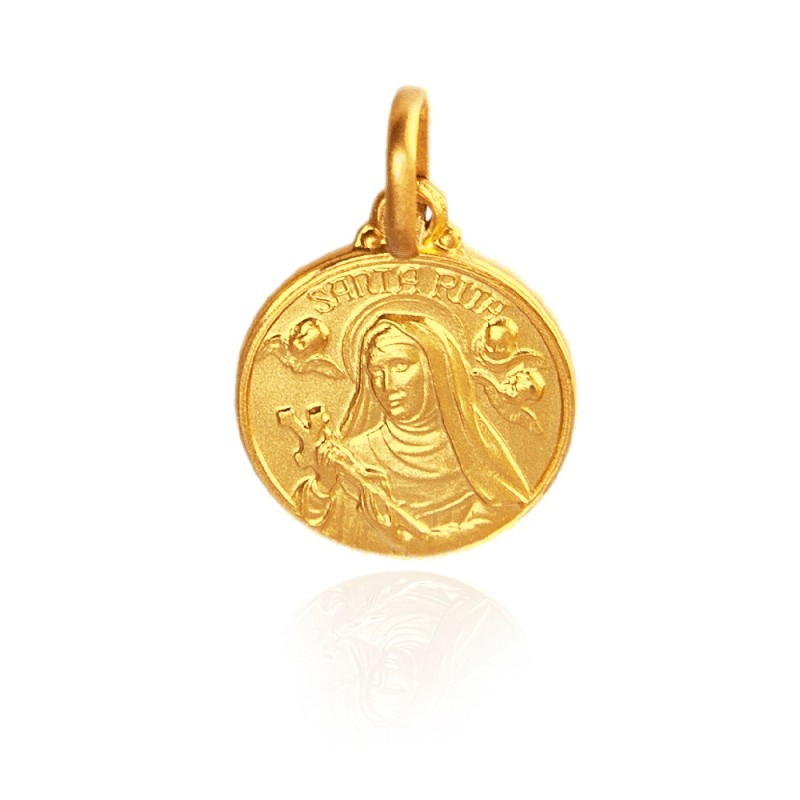Złoty medalik św Rity -  średnica 8 mm. 0,9 g  Gold Urbanowicz