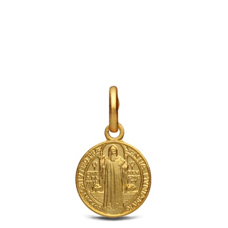 Święty Benedykt.  Dwustronny Złoty medalik 10 mm. Gold Urbanowicz