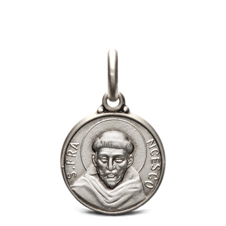 Srebrny medalik ze św Franciszkiem z Asyżu.
