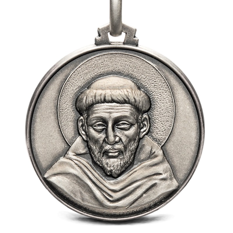 Srebrny medalion św Franciszka z Asyżu, 25mm, dewocjonalia srebrne,