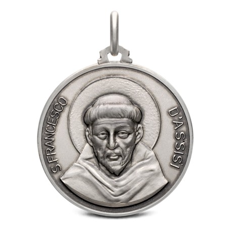 Medalik ze św Franciszkiem, duży masywny medalion srebrny, Gold Urbanowicz