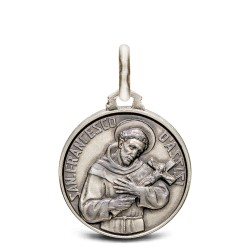 Medalik srebrny z postacią św Franciszka z Asyżu, srednica 16mm, Sklep Gold Urbanowicz Wrocław