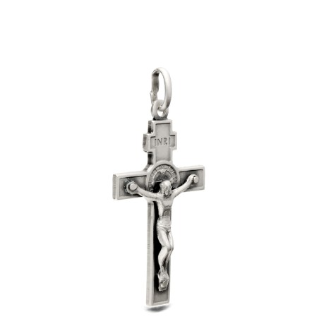 krzyżyk srebrny świętego Benedykta 3 g mały błyszczący lśniący