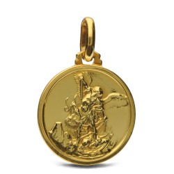medalik złoty Św Michałem Archaniołem, 18mm, polerowany, złoto, świecący medal