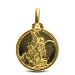 medalik złoty Św Michałem Archaniołem, 18mm, polerowany, złoto, świecący medal, Gdynia