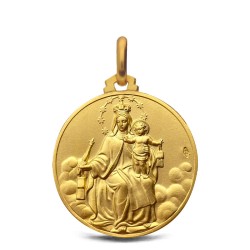 Medalik złoty jak płsakorzeźba - Szkaplerz Karmelitański. Matka Boska Szkaplerzna, medalik złoty 18 mm. 4,75 g  Gold Urbanowicz