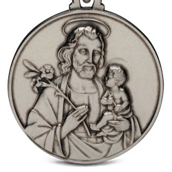 Święty Józef. Patron Rzemieślników.  Duży Medalion ze srebra.  30 mm,  Gold