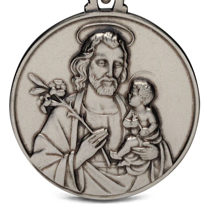 Święty Józef. Patron Rzemieślników.  Duży Medalion ze srebra.  30 mm,  Gold