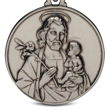 Święty Józef. Patron Rzemieślników.  Duży Medalion ze srebra.  30 mm,  Gold