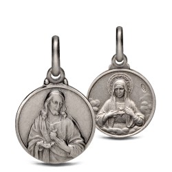 Serce Jezusa i Serce Maryi. Dwustronny Medalik srebrny, 14mm, 2,1