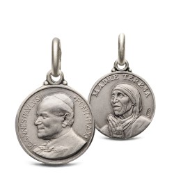 Święty Jan Paweł II i Matka Teresa z Kalkuty. Dwustronny Medalik Srebrny, 14mm, 2,2g