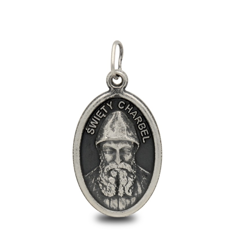 Św Szarbel - medalik dwustronny, oksydowany