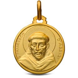 Złoty medalik ze świętym Franciszkiem z Asyżu, z reliefowym wizerunkiem zakonnika i napisem S. Francesco d’Assisi