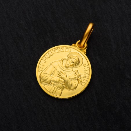 zloty medalik, rzezbiony, św Franciszek