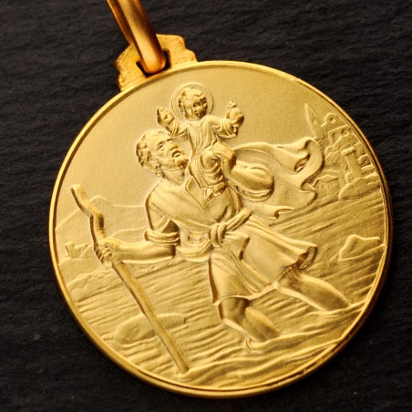 Duzy masywny medalion świętego Krzysztofa, 25mm, prezent na chrzest. Gold Urbanowicz sklep