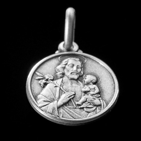 Święty Józef. Patron Rzemieślników.  Medalik ze srebra.  2 g, 14mm,  Gold Urbanowicz- sklep jubilerski Gdynia