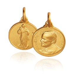 Święty Jan Paweł II, Jezus Miłosierny,  złoty  medalik szkaplerz 14 mm,  3,1 g Gold Urbanowicz